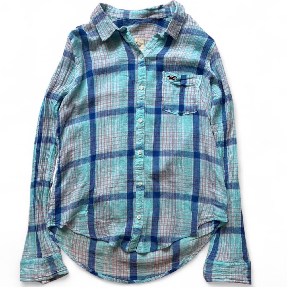 Vintage Hollister lightweight plaid button down M beach coverup spring